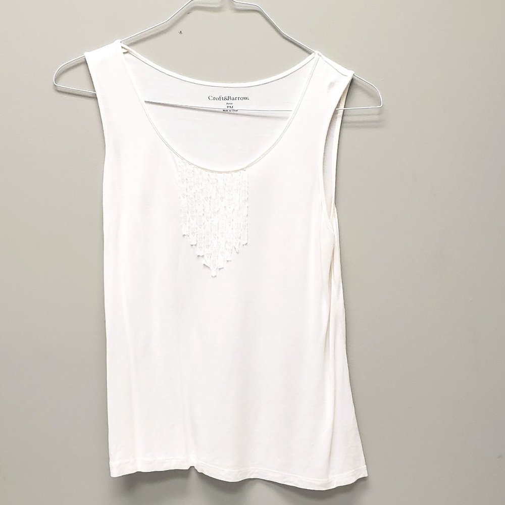 croft & barrow White Tank Top With Ruffles